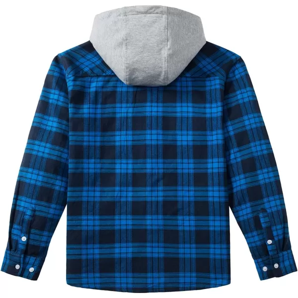 MAGNIVIT Mens Classic Plaid Long Sleeve Hooded Shirts Multi Pockets Thin Cotton Light Jacket Relaxed Fit Casual OutwearBlue