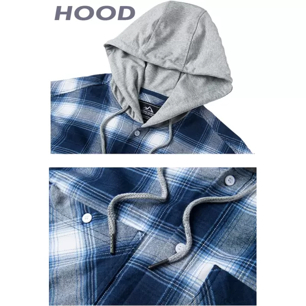 MAGNIVIT Mens Classic Plaid Long Sleeve Hooded Shirts Multi Pockets Thin Cotton Light Jacket Relaxed Fit Casual OutwearBlue White