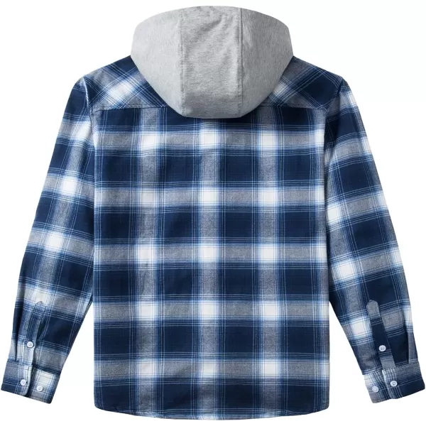 MAGNIVIT Mens Classic Plaid Long Sleeve Hooded Shirts Multi Pockets Thin Cotton Light Jacket Relaxed Fit Casual OutwearBlue White