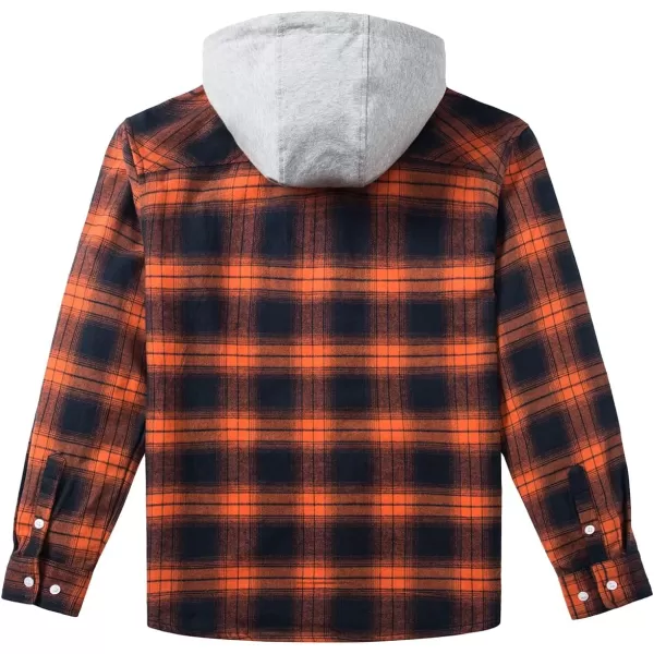 MAGNIVIT Mens Classic Plaid Long Sleeve Hooded Shirts Multi Pockets Thin Cotton Light Jacket Relaxed Fit Casual OutwearOrange