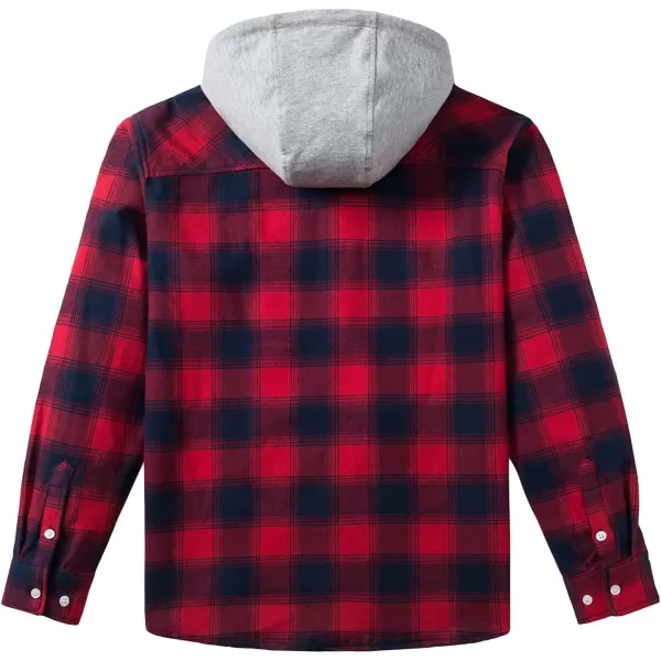 MAGNIVIT Mens Classic Plaid Long Sleeve Hooded Shirts Multi Pockets Thin Cotton Light Jacket Relaxed Fit Casual OutwearRed