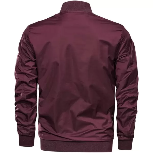 MAGNIVIT Mens Lightweight Bomber Jacket Windbreaker Softshell Varsity Jacket CoatWine Red