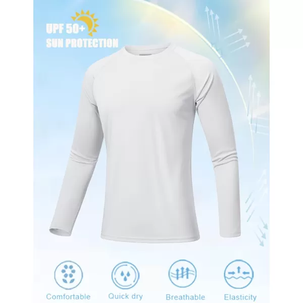 MAGNIVIT Mens Long Sleeve Sun Protection Shirts UPF 50 Rash Guard Shirt Running Swimming Hiking TShirt Quick DryWhite