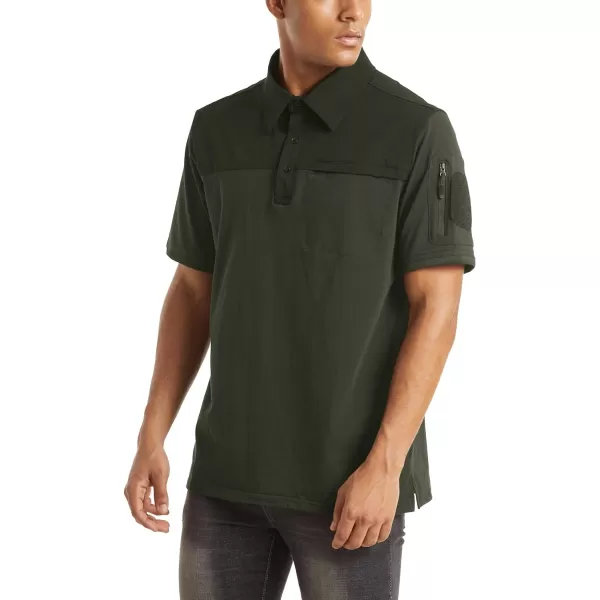 MAGNIVIT Mens Short Sleeve Polo Shirt Outdoor Quick Dry Military Tactical Shirt PulloverArmy Green