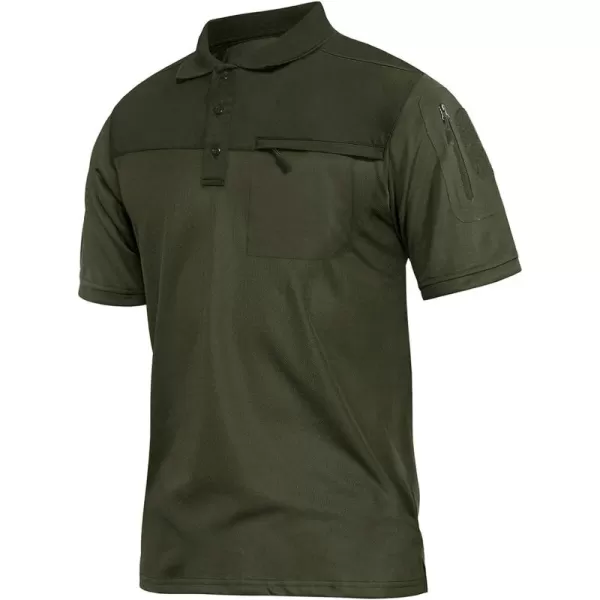 MAGNIVIT Mens Short Sleeve Polo Shirt Outdoor Quick Dry Military Tactical Shirt PulloverArmy Green