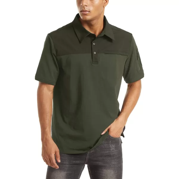 MAGNIVIT Mens Short Sleeve Polo Shirt Outdoor Quick Dry Military Tactical Shirt PulloverArmy Green