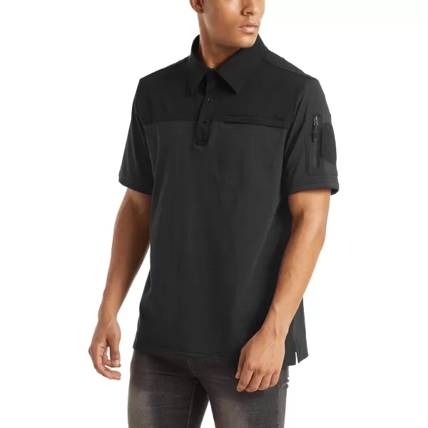 MAGNIVIT Mens Short Sleeve Polo Shirt Outdoor Quick Dry Military Tactical Shirt PulloverBlack