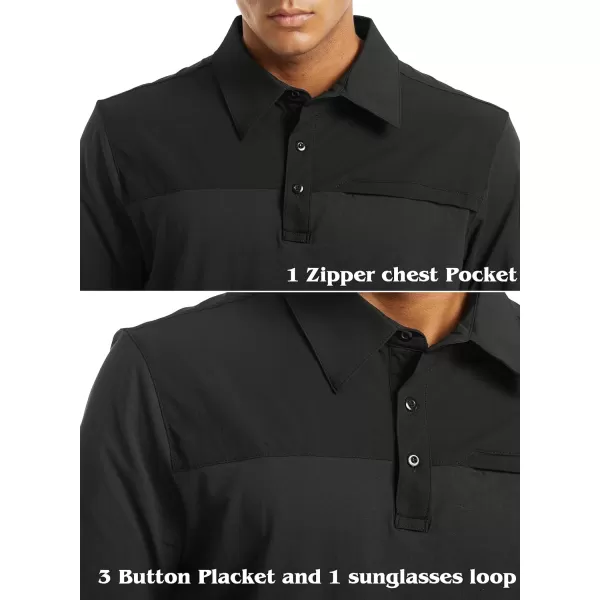 MAGNIVIT Mens Short Sleeve Polo Shirt Outdoor Quick Dry Military Tactical Shirt PulloverBlack