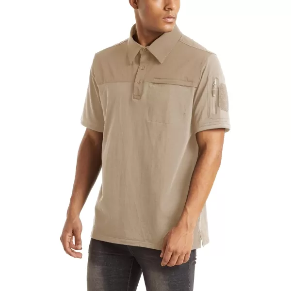 MAGNIVIT Mens Short Sleeve Polo Shirt Outdoor Quick Dry Military Tactical Shirt PulloverKhaki