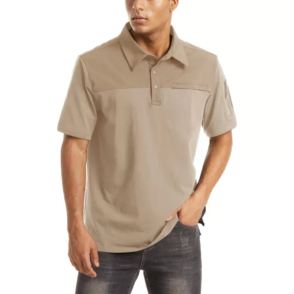 MAGNIVIT Mens Short Sleeve Polo Shirt Outdoor Quick Dry Military Tactical Shirt PulloverKhaki