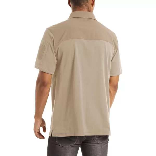 MAGNIVIT Mens Short Sleeve Polo Shirt Outdoor Quick Dry Military Tactical Shirt PulloverKhaki