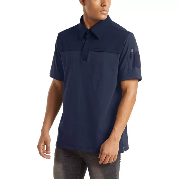 MAGNIVIT Mens Short Sleeve Polo Shirt Outdoor Quick Dry Military Tactical Shirt PulloverNavy Blue