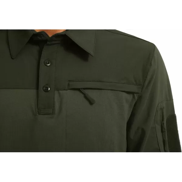 MAGNIVIT Mens Tactical Polo Shirt Long Sleeve Military Pullover Performance Zipper Pocket ShirtsArmy Green