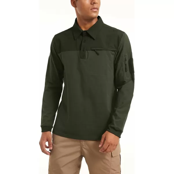 MAGNIVIT Mens Tactical Polo Shirt Long Sleeve Military Pullover Performance Zipper Pocket ShirtsArmy Green