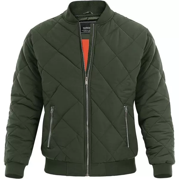 MAGNIVIT Mens Bomber Jacket Winter Fall Quilted Puffer Jacket Warm Padded CoatsArmy Green