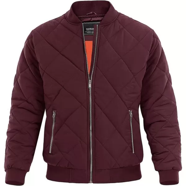 MAGNIVIT Mens Bomber Jacket Winter Fall Quilted Puffer Jacket Warm Padded CoatsWine Red