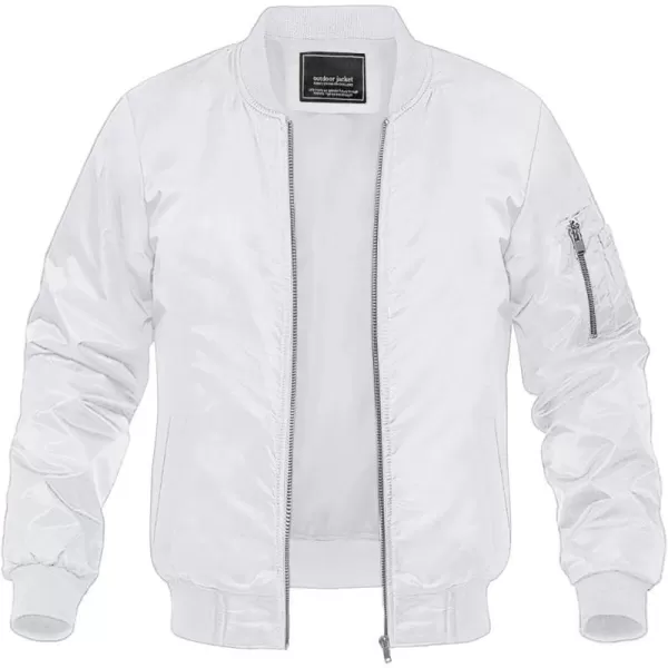 MAGNIVIT Mens Lightweight Bomber Jacket Windbreaker Softshell Varsity Jacket CoatWhite