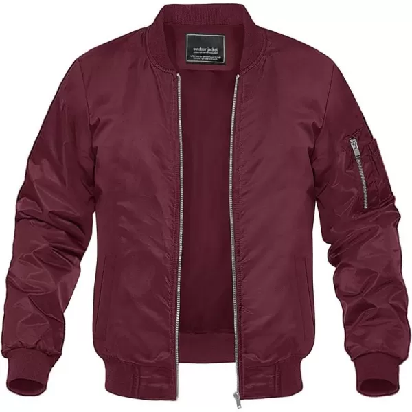 MAGNIVIT Mens Lightweight Bomber Jacket Windbreaker Softshell Varsity Jacket CoatWine Red