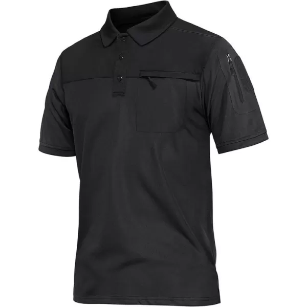 MAGNIVIT Mens Short Sleeve Polo Shirt Outdoor Quick Dry Military Tactical Shirt PulloverBlack