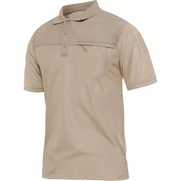 MAGNIVIT Mens Short Sleeve Polo Shirt Outdoor Quick Dry Military Tactical Shirt PulloverKhaki