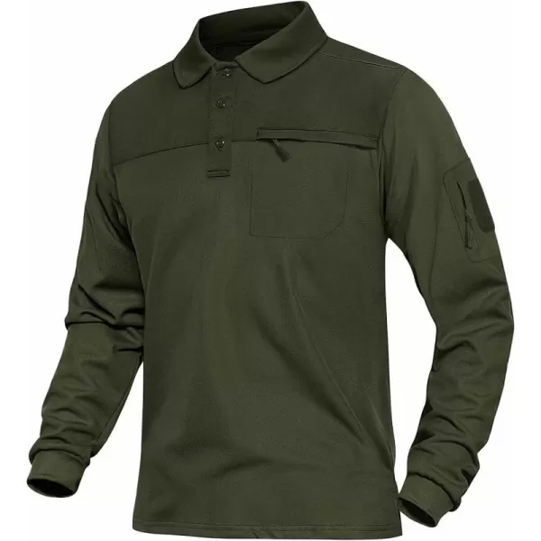 MAGNIVIT Mens Tactical Polo Shirt Long Sleeve Military Pullover Performance Zipper Pocket ShirtsArmy Green