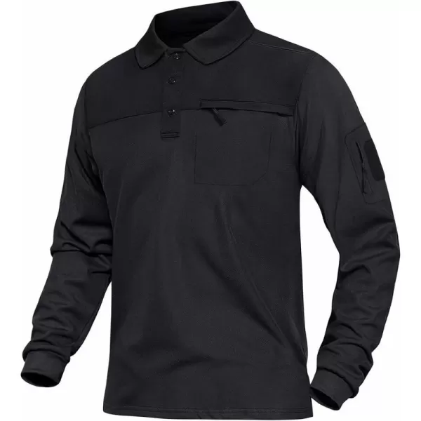 MAGNIVIT Mens Tactical Polo Shirt Long Sleeve Military Pullover Performance Zipper Pocket ShirtsBlack