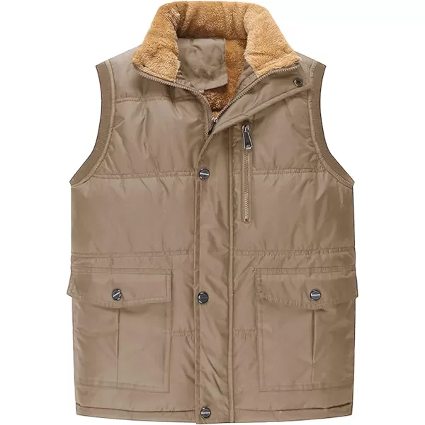 MAGNIVIT Mens Fleece Lined Vest Winter Warm Thicken Gilet Jackets for Travel FishingKhaki