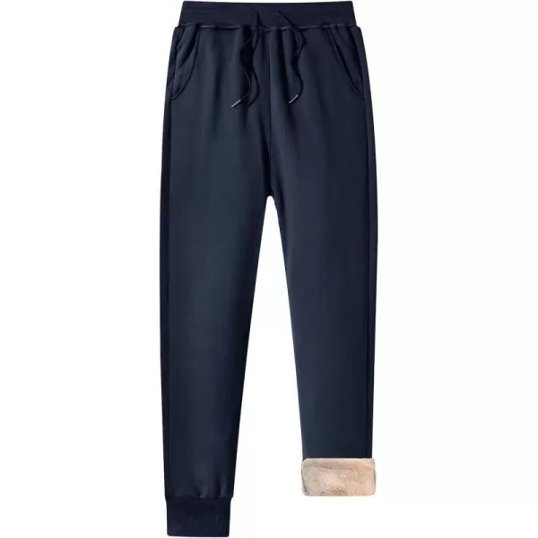 MAGNIVIT Mens Winter Sherpa Lined Jogger Pants Warm Thicken Active Running SweatpantsNavy Blue