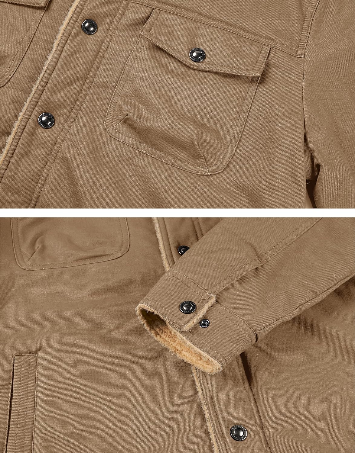 MEN'S Sherpa Lined Cargo Jacket - Cotton Winter Work Jacket With 5 Pockets