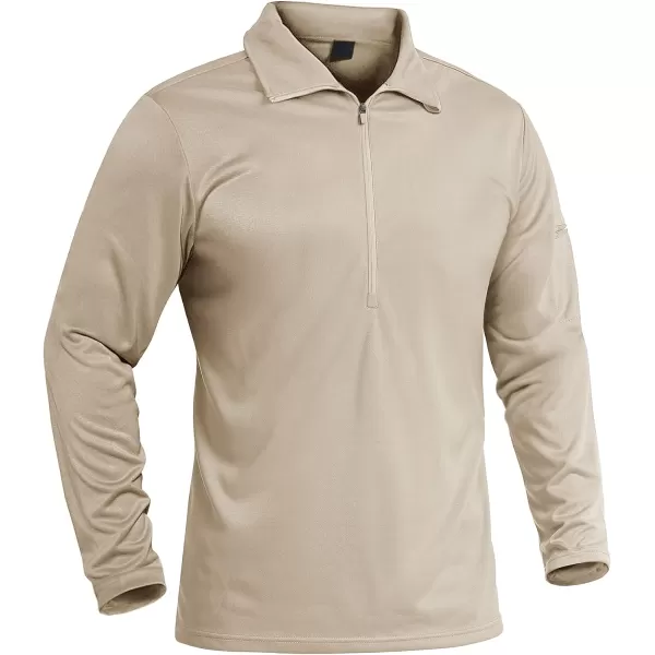 MAGNIVIT Mens 12 Zip Tactical Shirts Long Sleeve Performance Running Golf Polo ShirtsKhaki