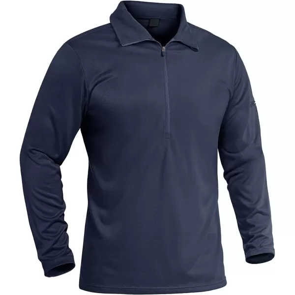 MAGNIVIT Mens 12 Zip Tactical Shirts Long Sleeve Performance Running Golf Polo ShirtsNavy Blue