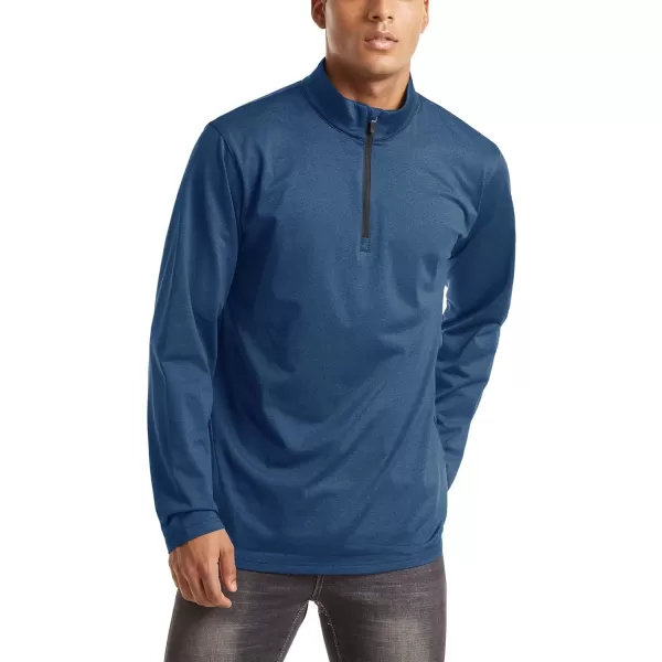 MAGNIVIT Mens 14 Zip Running Shirts Pullover Long Sleeve Fleece Lined Performance Workout Active Shirts Tops Zip UpBlue