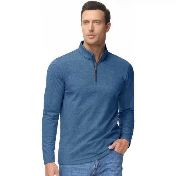 MAGNIVIT Mens 14 Zip Running Shirts Pullover Long Sleeve Fleece Lined Performance Workout Active Shirts Tops Zip UpBlue