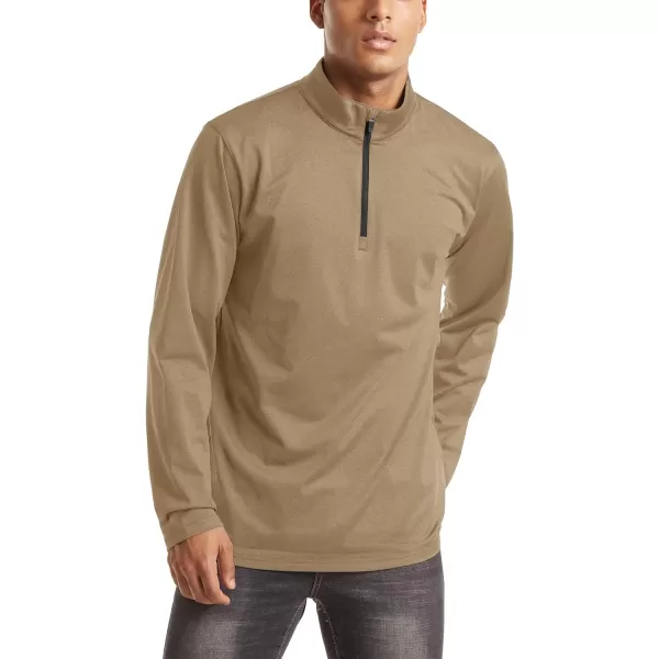 MAGNIVIT Mens 14 Zip Running Shirts Pullover Long Sleeve Fleece Lined Performance Workout Active Shirts Tops Zip UpKhaki