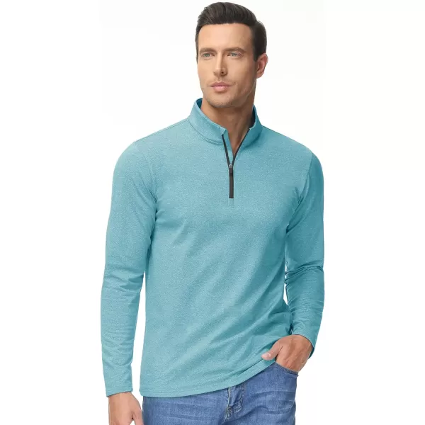 MAGNIVIT Mens 14 Zip Running Shirts Pullover Long Sleeve Fleece Lined Performance Workout Active Shirts Tops Zip UpLake Blue