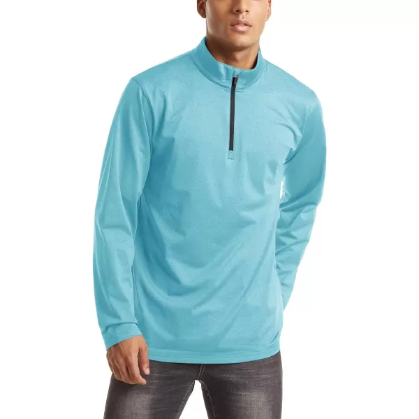 MAGNIVIT Mens 14 Zip Running Shirts Pullover Long Sleeve Fleece Lined Performance Workout Active Shirts Tops Zip UpLake Blue