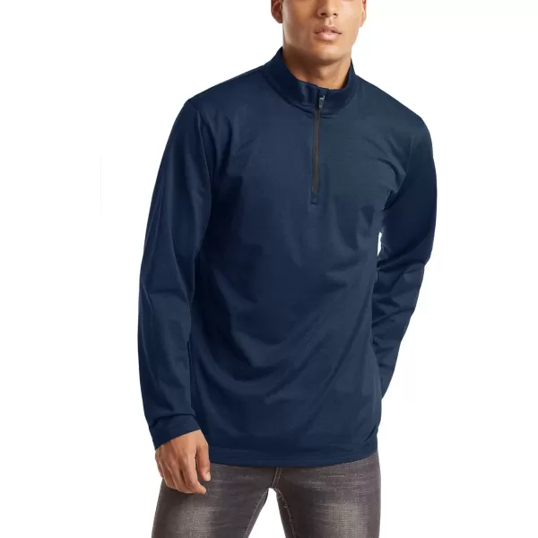 MAGNIVIT Mens 14 Zip Running Shirts Pullover Long Sleeve Fleece Lined Performance Workout Active Shirts Tops Zip UpNavy Blue