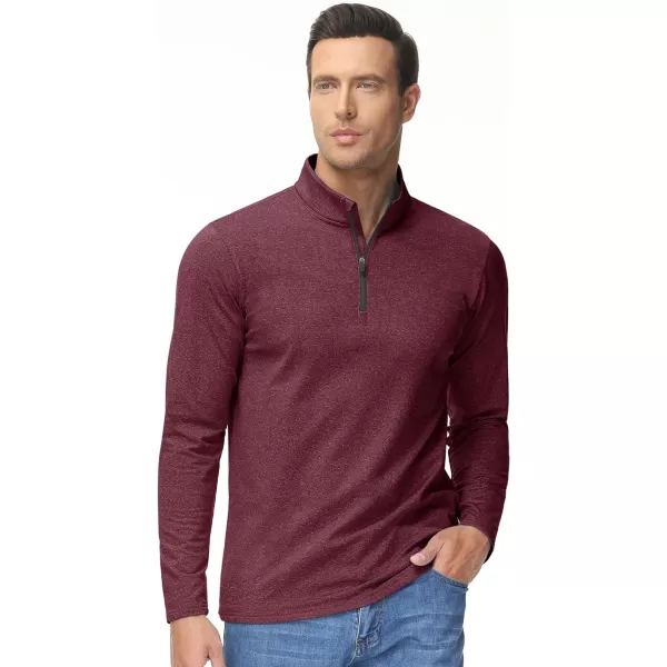 MAGNIVIT Mens 14 Zip Running Shirts Pullover Long Sleeve Fleece Lined Performance Workout Active Shirts Tops Zip UpWine Red