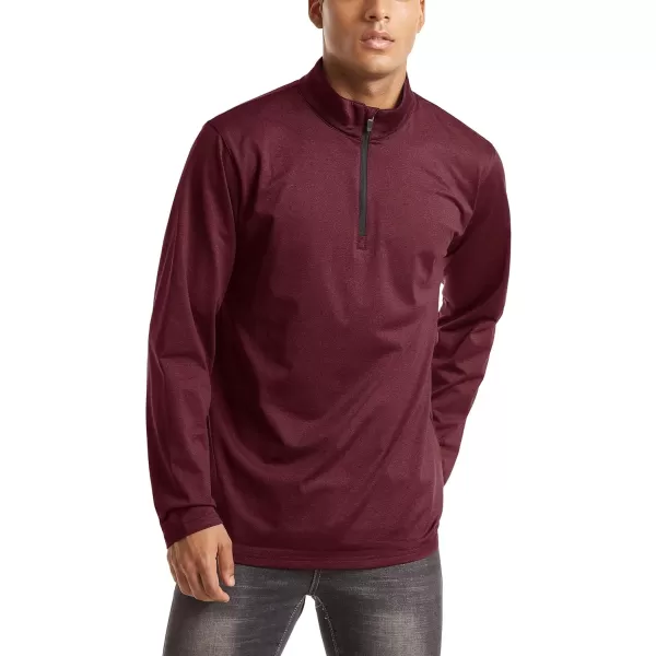 MAGNIVIT Mens 14 Zip Running Shirts Pullover Long Sleeve Fleece Lined Performance Workout Active Shirts Tops Zip UpWine Red