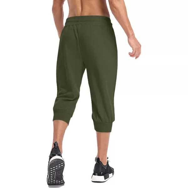 MAGNIVIT Mens 34 Jogger Capri Pants Workout Gym Below Knee Shorts Zipper PocketsArmy Green