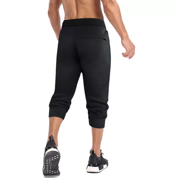 MAGNIVIT Mens 34 Jogger Capri Pants Workout Gym Below Knee Shorts Zipper PocketsBlack 2