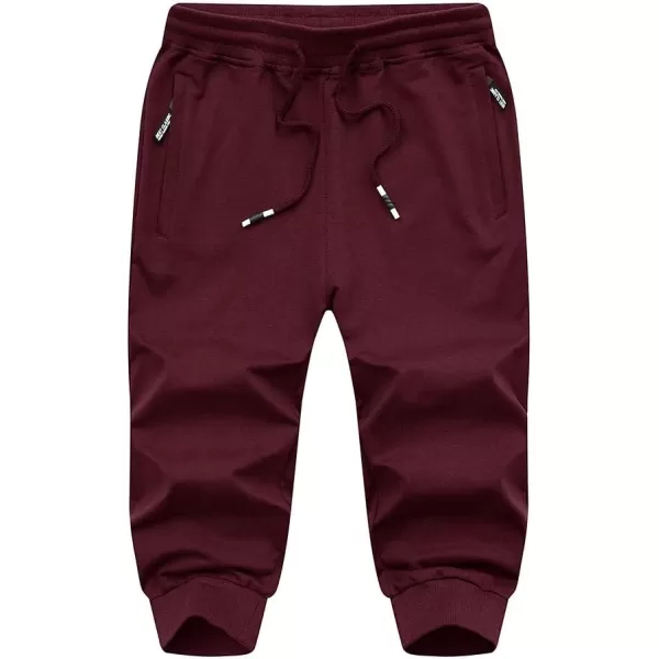 MAGNIVIT Mens 34 Jogger Capri Pants Workout Gym Below Knee Shorts Zipper PocketsBurgundy