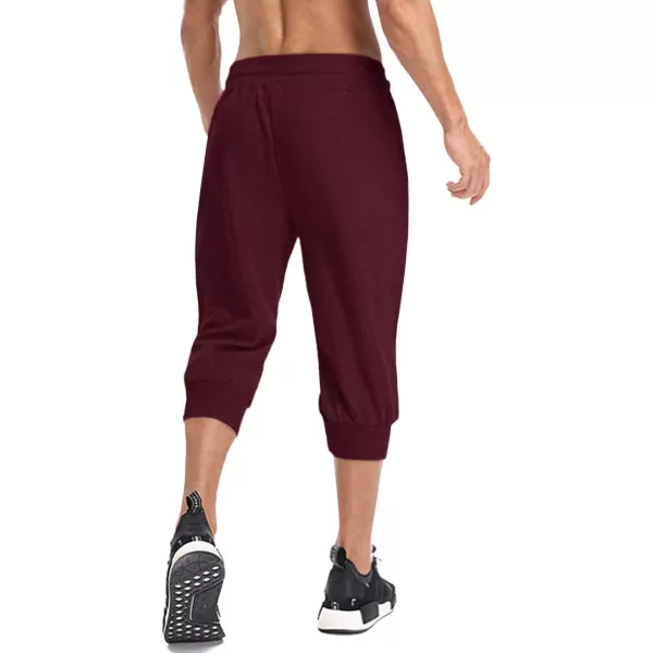 MAGNIVIT Mens 34 Jogger Capri Pants Workout Gym Below Knee Shorts Zipper PocketsBurgundy