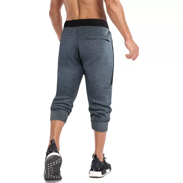 MAGNIVIT Mens 34 Jogger Capri Pants Workout Gym Below Knee Shorts Zipper PocketsDark Grey 2