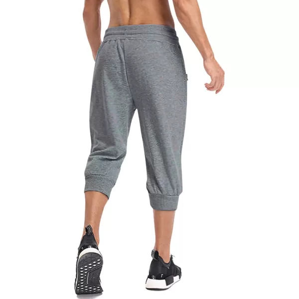 MAGNIVIT Mens 34 Jogger Capri Pants Workout Gym Below Knee Shorts Zipper PocketsDark Grey