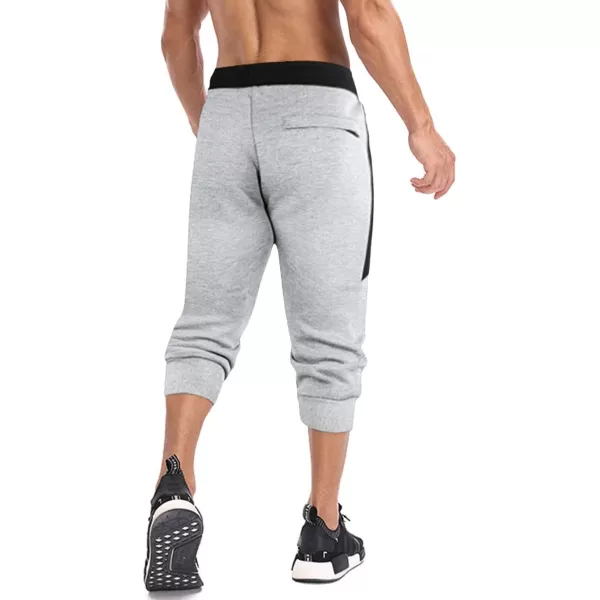 MAGNIVIT Mens 34 Jogger Capri Pants Workout Gym Below Knee Shorts Zipper PocketsGrey 2