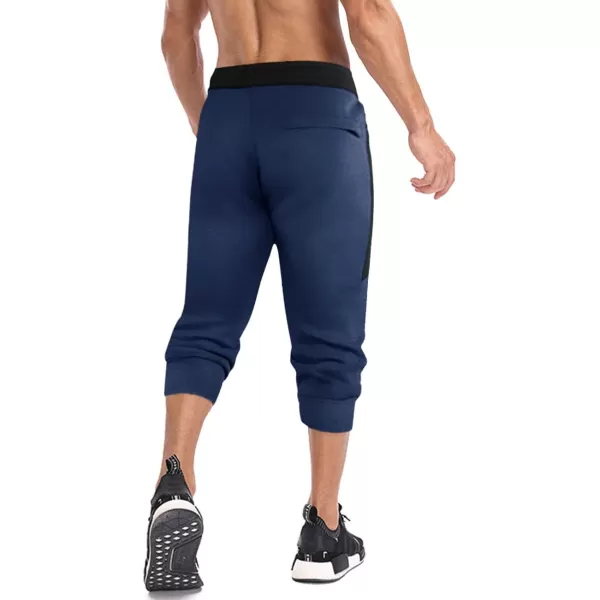 MAGNIVIT Mens 34 Jogger Capri Pants Workout Gym Below Knee Shorts Zipper PocketsNavy Blue 2