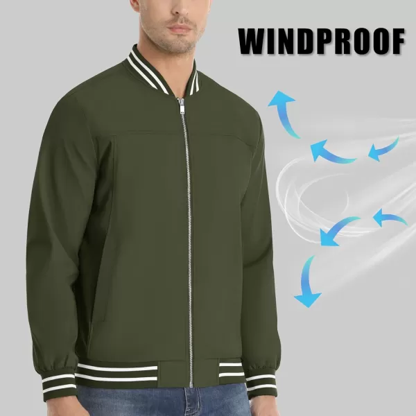 MAGNIVIT Mens Bomber Jacket Spring Fall Lightweight Varsity Windbreaker JacketArmy Green