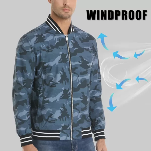 MAGNIVIT Mens Bomber Jacket Spring Fall Lightweight Varsity Windbreaker JacketCamo Blue