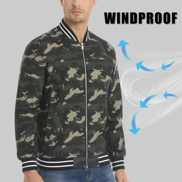 MAGNIVIT Mens Bomber Jacket Spring Fall Lightweight Varsity Windbreaker JacketCamo Green